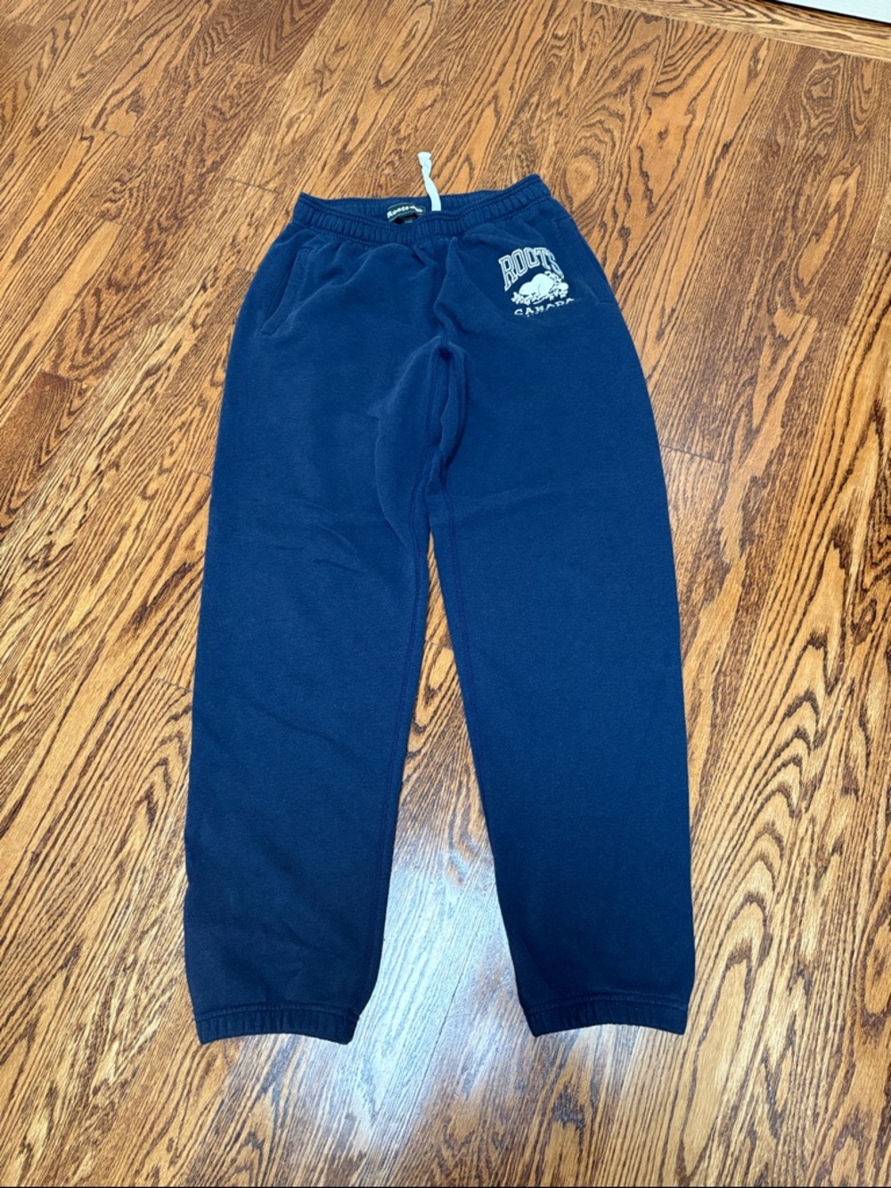 Men’s XS Roots Navy Blue Fleece Jogger Pants elastic cuff